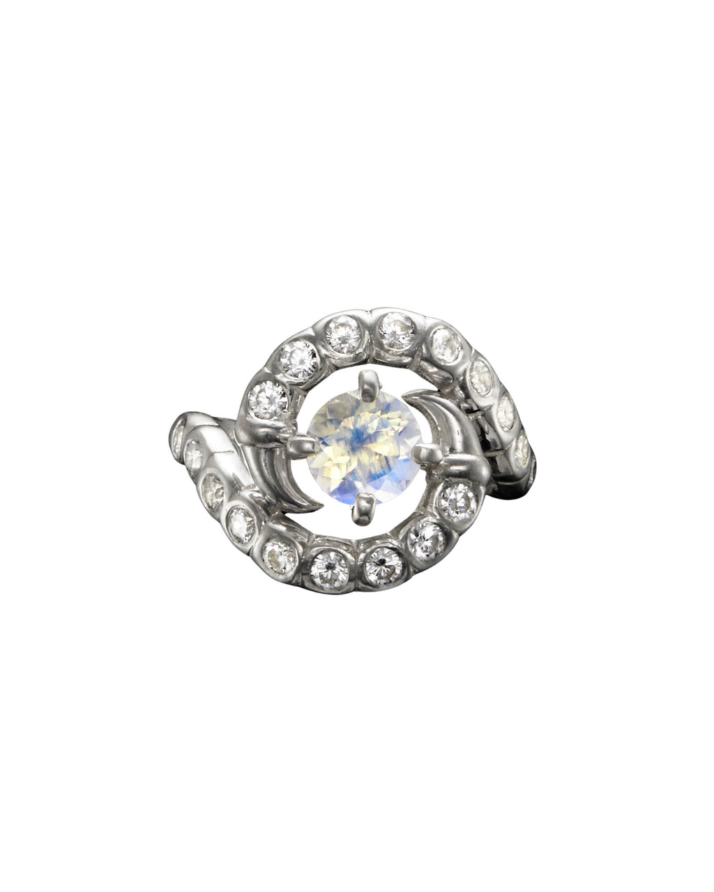 Maze Silver Ring w. Moonstone & Lab-Grown Diamonds