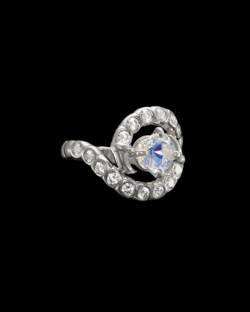 Maze Sølv Ring m. Månesten & Lab-Grown Diamant