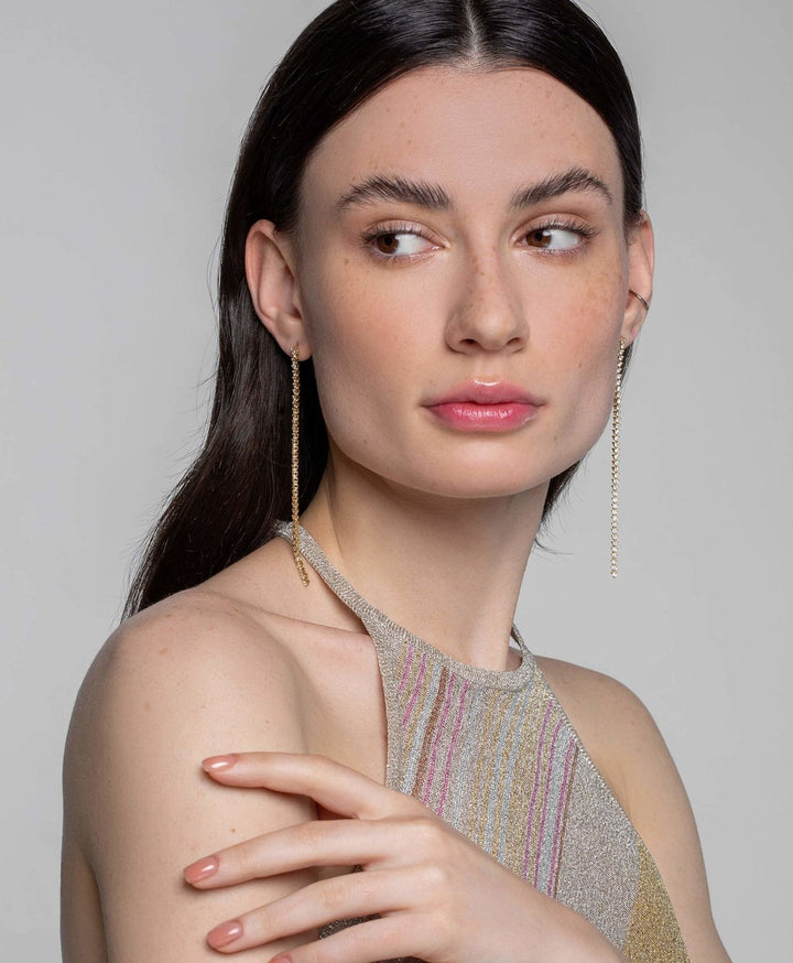 Modernist Long Drop 14K Gold Tennis Earrings & w. Lab-Grown Diamonds