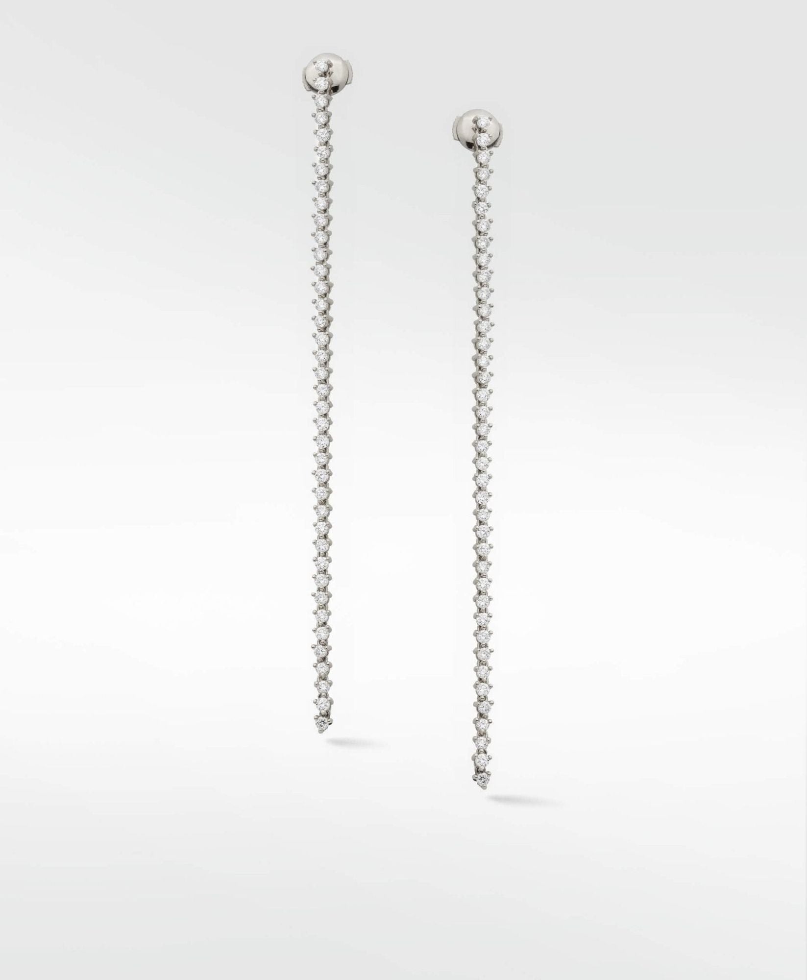 Modernist Long Drop 14K Whitegold Tennis Earrings & w. Lab-Grown Diamonds