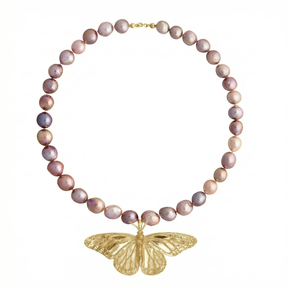 Gold Plated Monarch Necklace w. Pearls