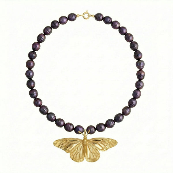 Gold Plated Monarch Necklace w. Pearls
