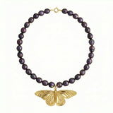 Gold Plated Monarch Necklace w. Pearls