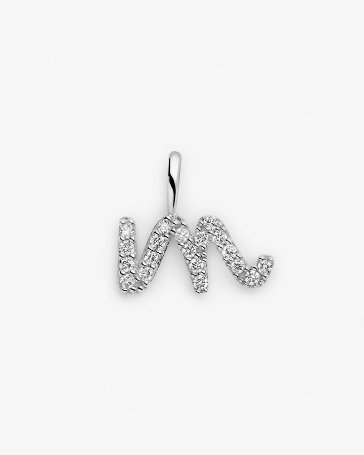 Initial M 14k Whitegold Necklace w. Lab-Grown Diamonds