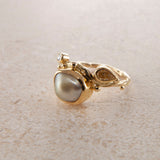 Seafire 18K & 22K Gold Ring w. Keshi Pearl & Diamond