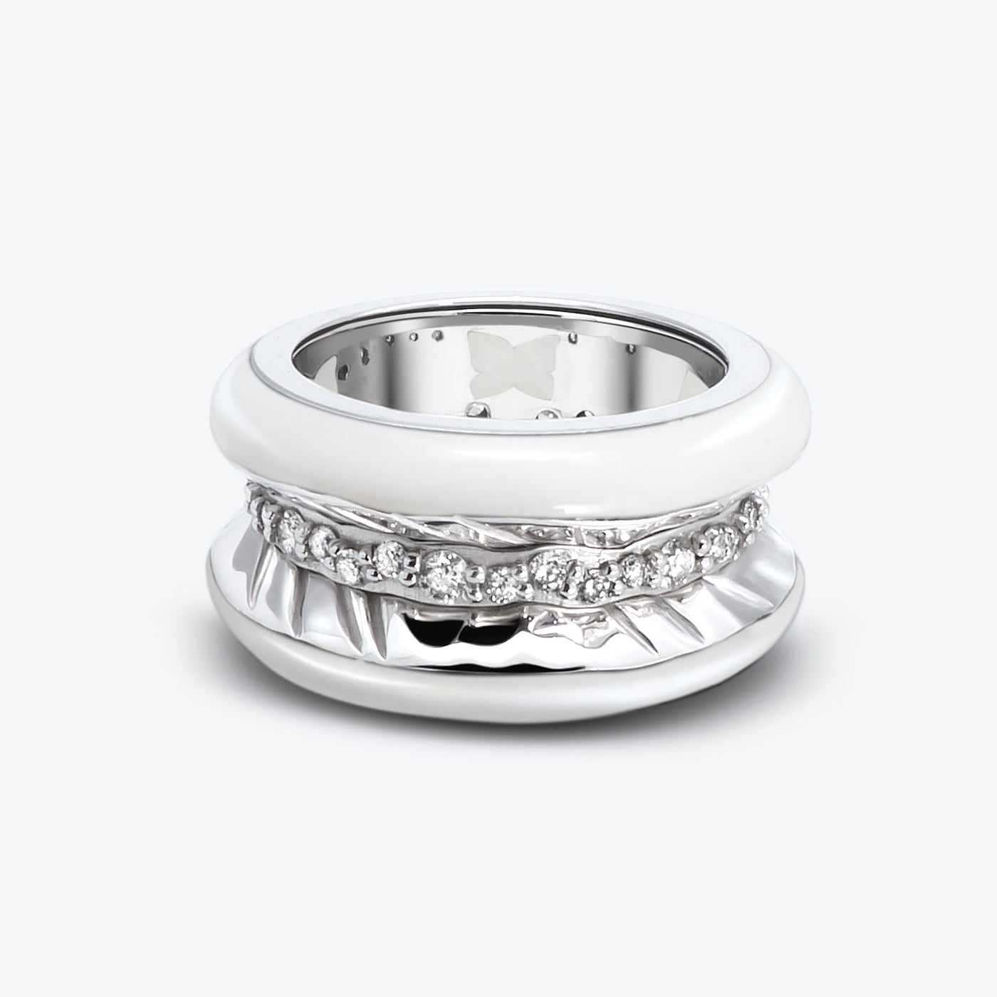 Antarctica Ice 18K White Gold Ring w. Lab-Grown Diamonds & Snow White Enamel