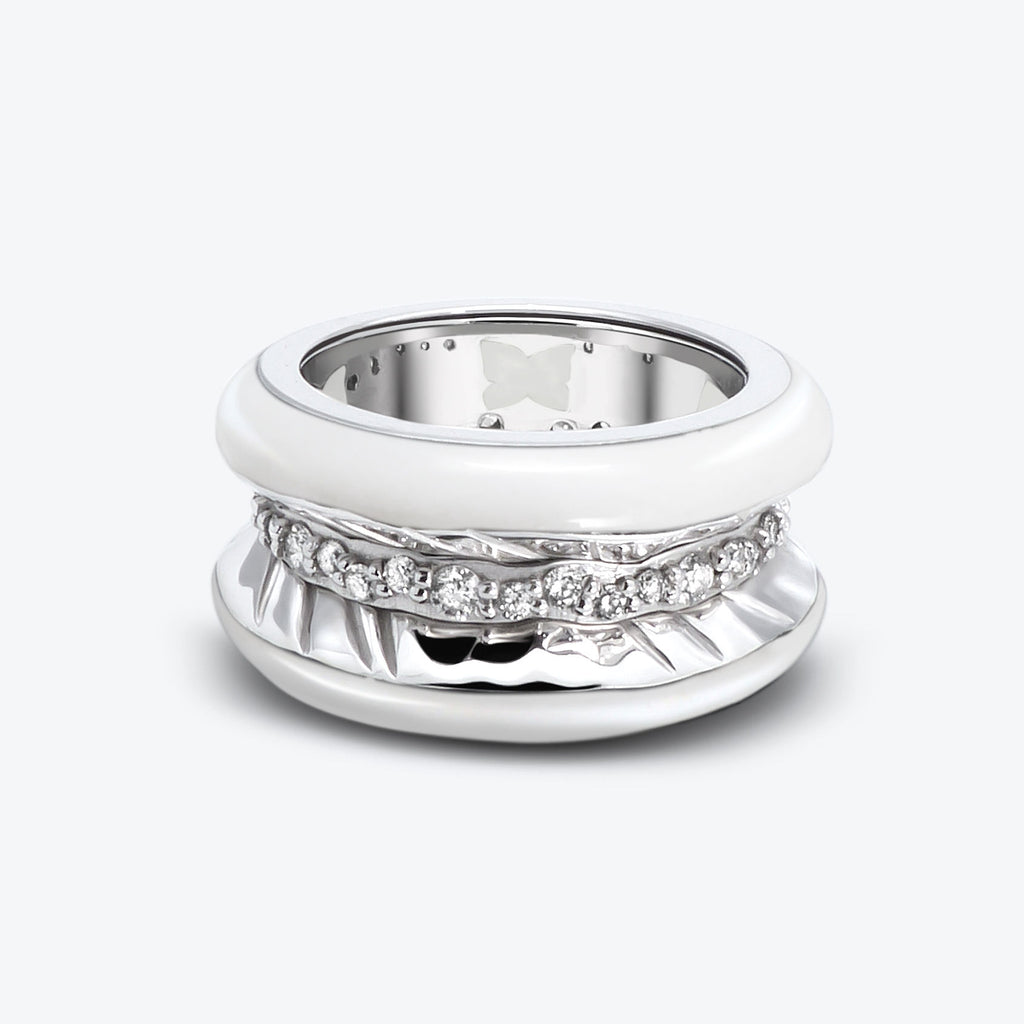 Antarctica Ice 18K White Gold Ring w. Lab-Grown Diamonds & Snow White Enamel