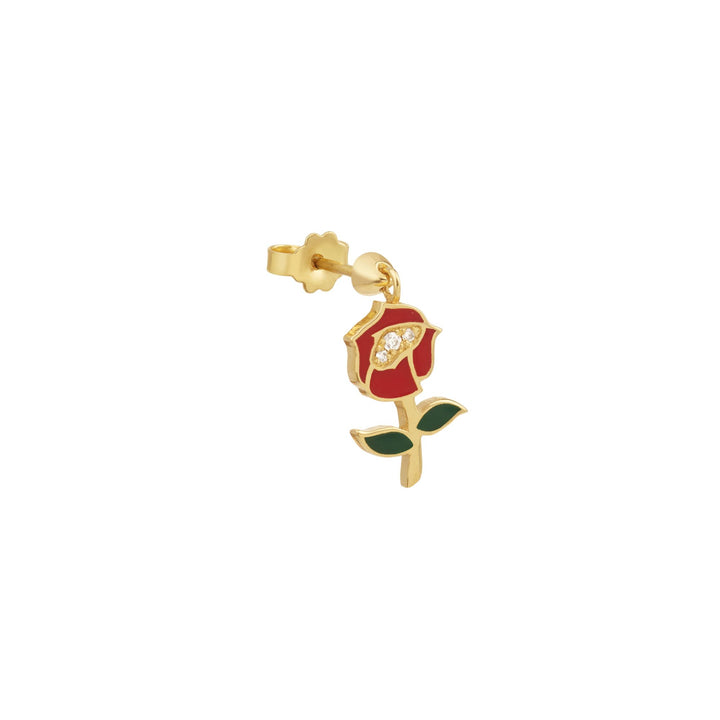 Rose Antique Lacquer 18K Gold Earring w. Lab-Grown Diamonds