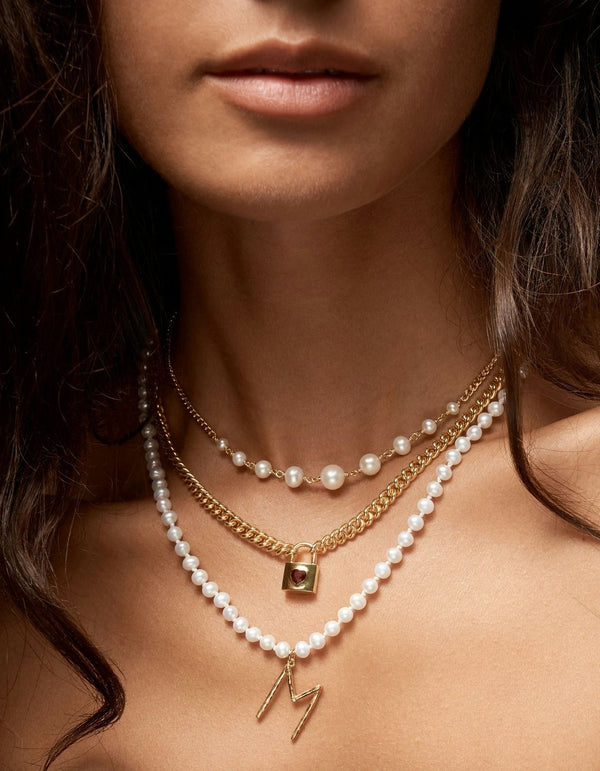 Pearl Letter Gold Plated Necklace w. Pearls