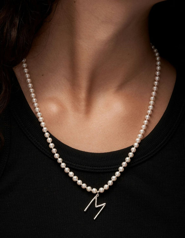 Pearl Letter Silver Necklace w. Pearls