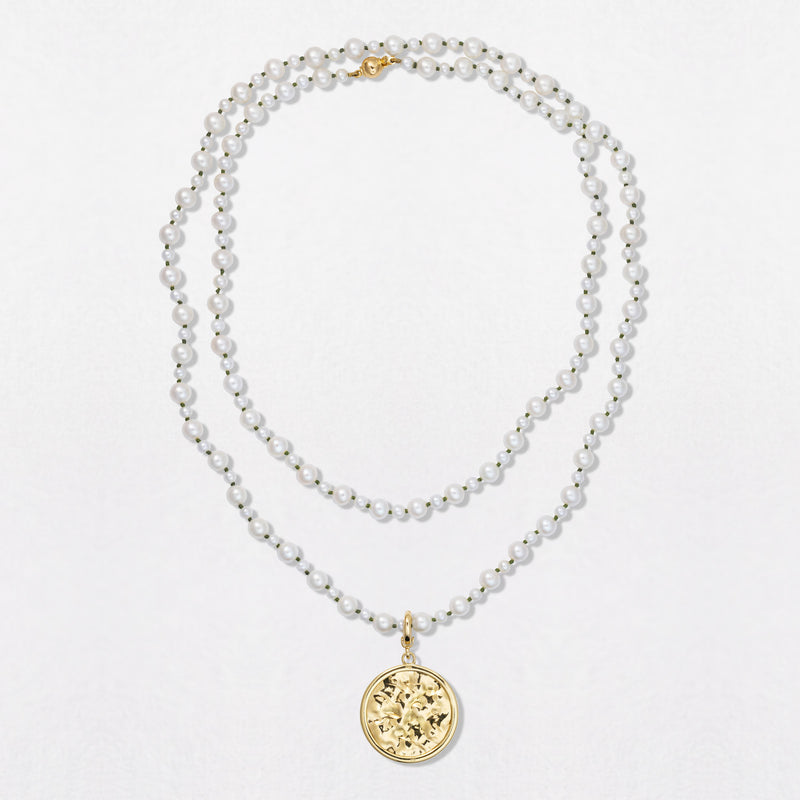 Lang Pebble Perle 18k Guld Halskæde