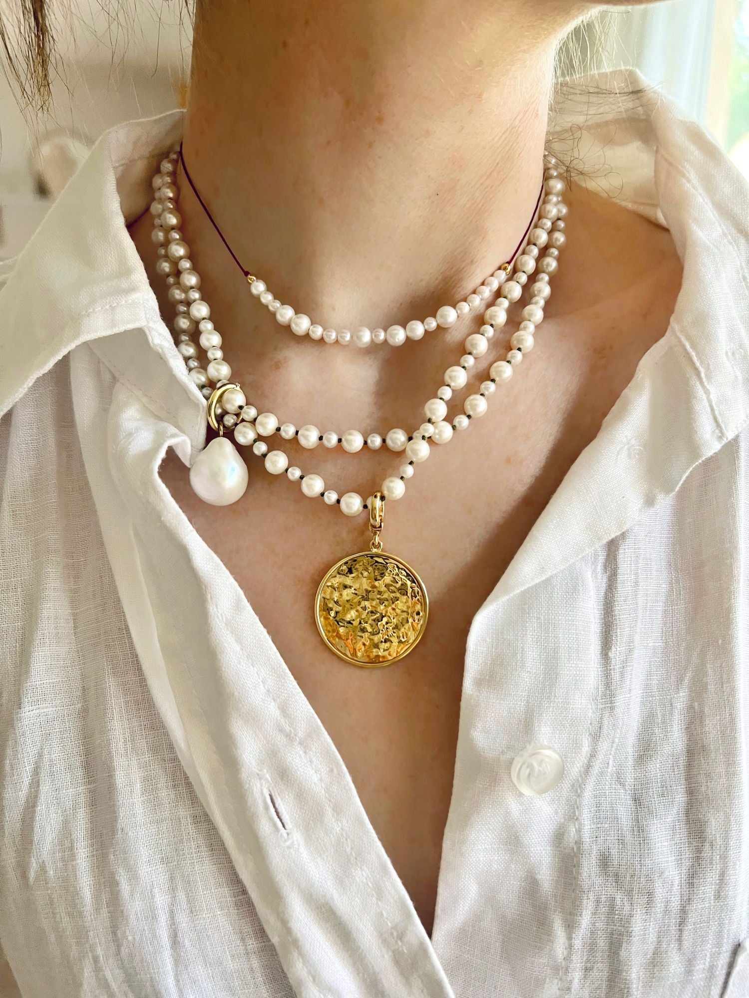 Long Pebble Pearl 18K Gold Necklace
