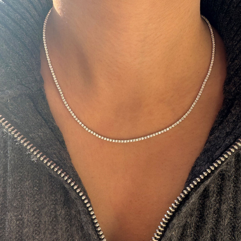 Perfect Serve 18K White Gold Tennis Necklace w. Diamonds