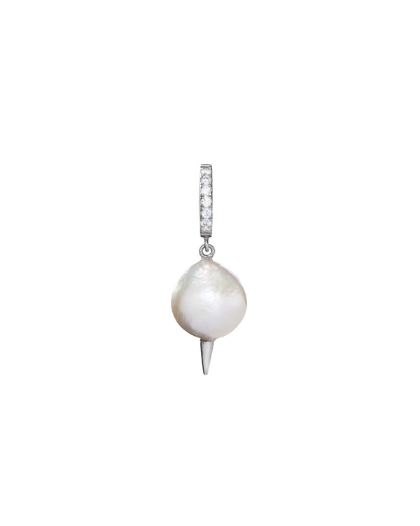 Pierced Diamond 18K Whitegold Earring w. Pearl & Lab-Grown Diamond