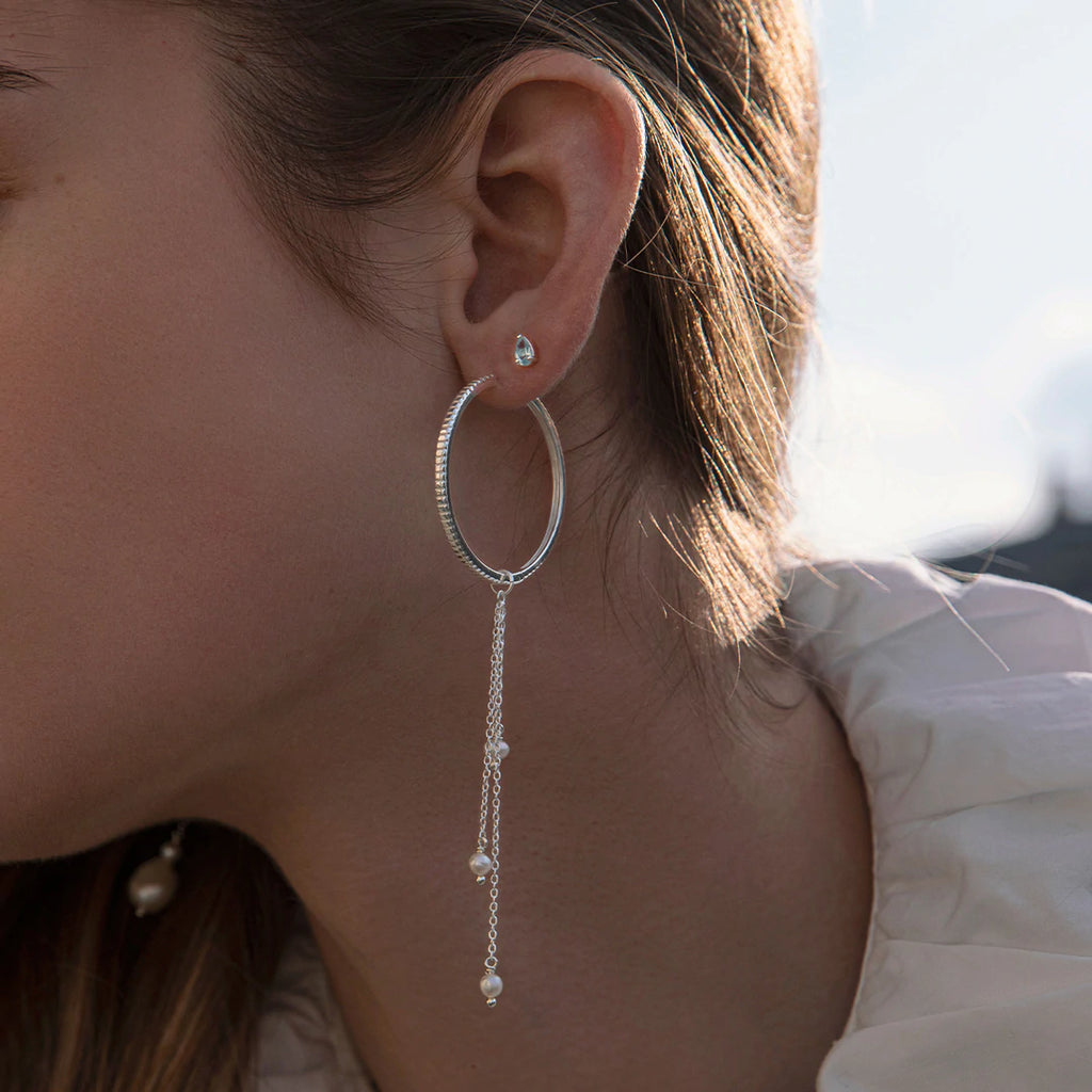 Pinstripe large Silver Hoop