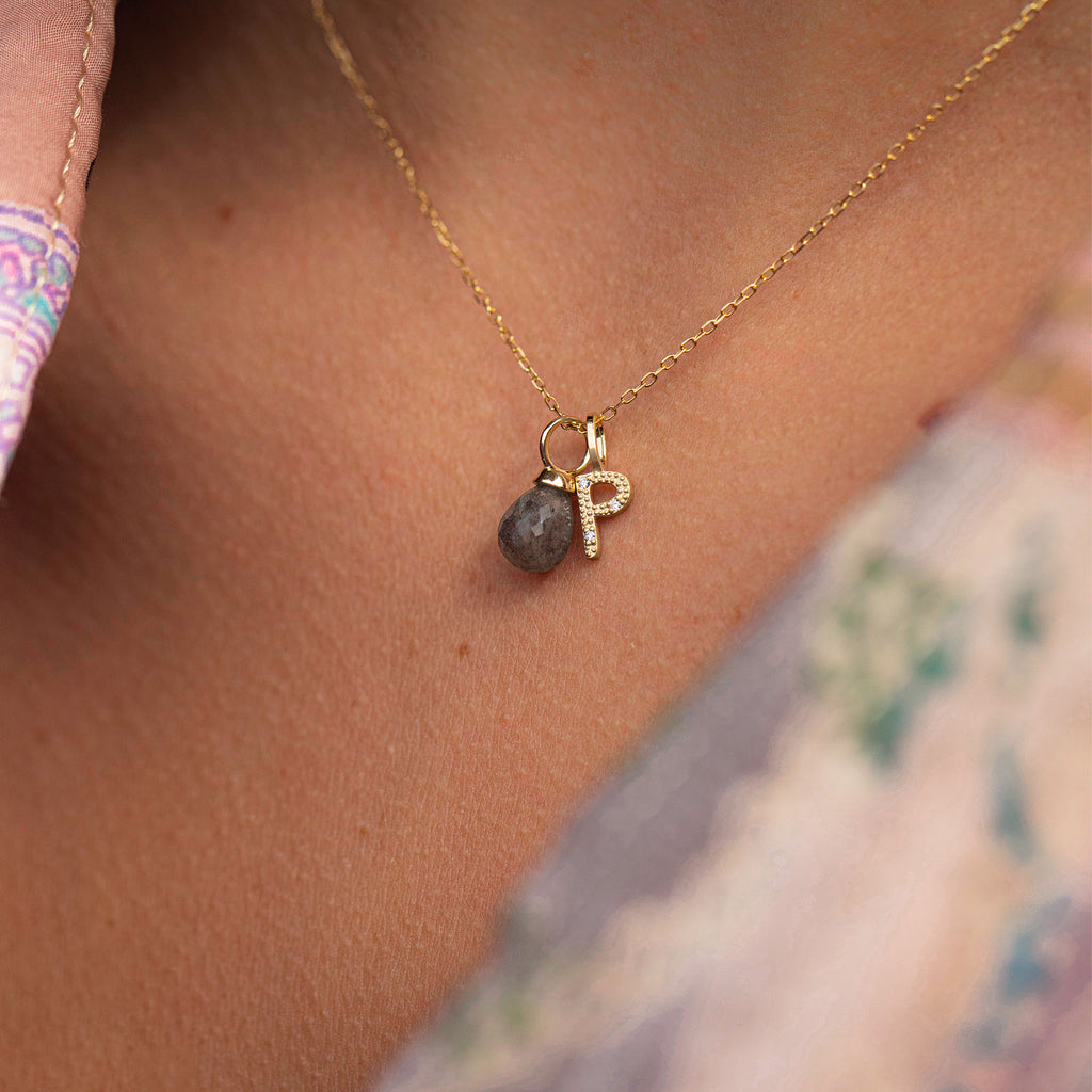 Letter P 10K Gold Pendant w. Diamonds