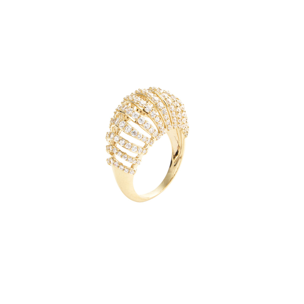 Mini gerippter Leere Gold Vermeil Ring w. Zirkonia
