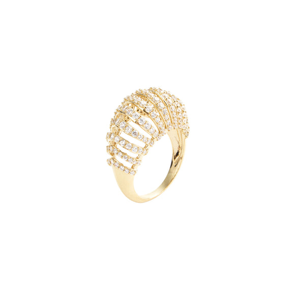 Mini Ribbed VOID Gold Vermeil Ring w. Zirconia