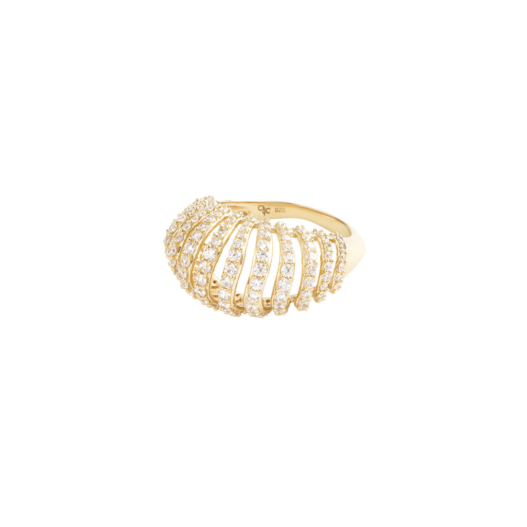 Mini gerippter Leere Gold Vermeil Ring w. Zirkonia