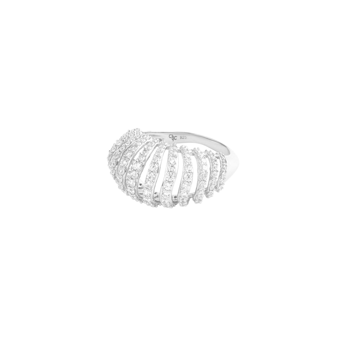 Mini Ribbed VOID Silver Ring w. Zirconia