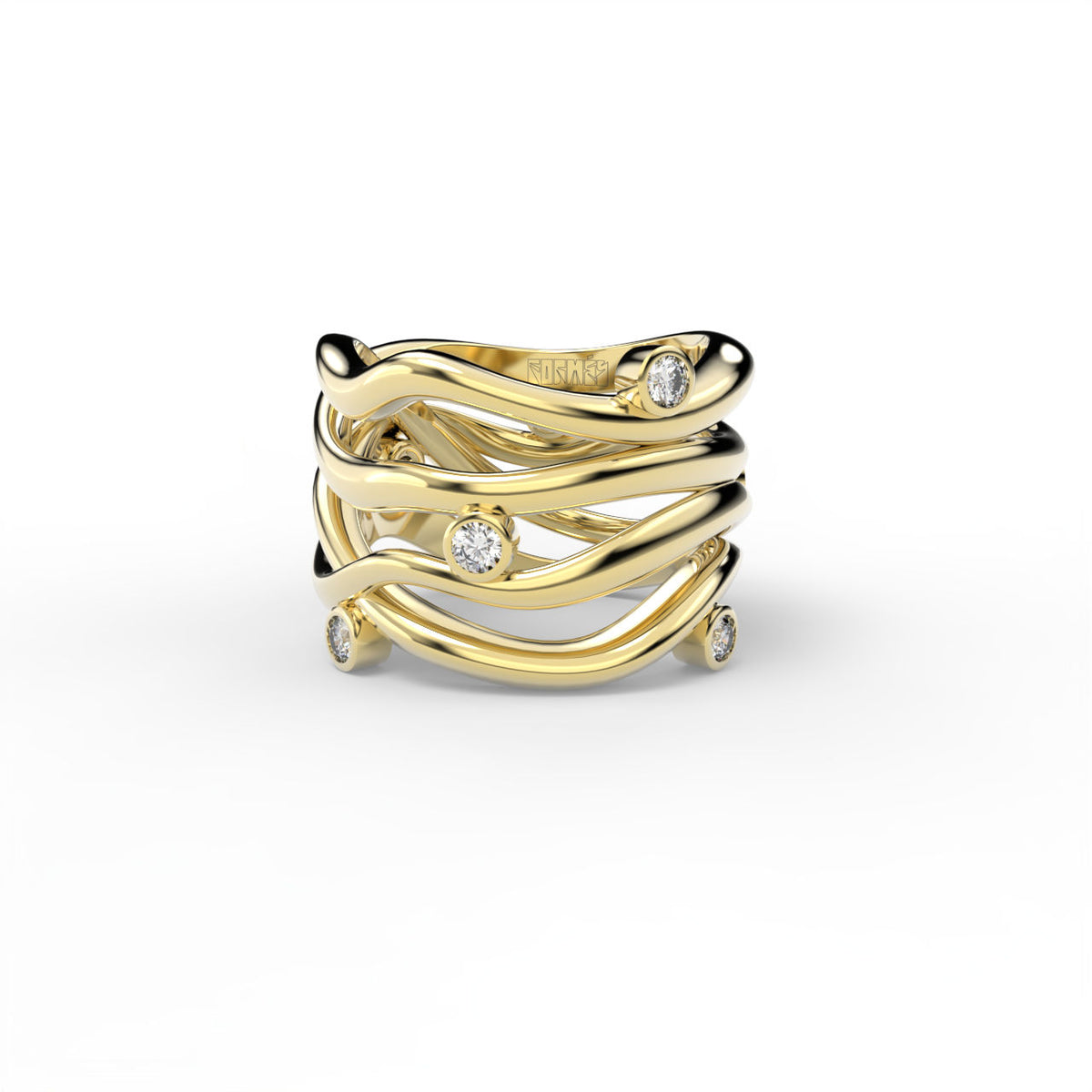 Bare Souls Four Shank 18K Gold Ring w. 0.28 ct Diamonds