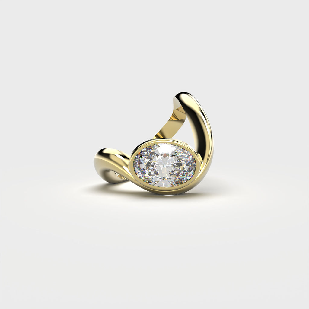Bare Souls Wave 18K Guld Ring m. 1,00 ct Oval Diamant