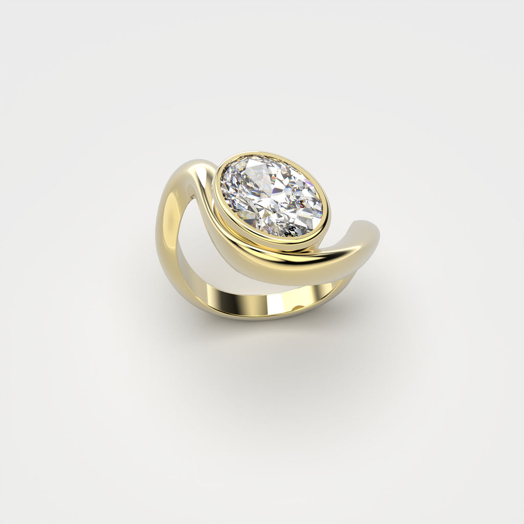 Bare Souls Wave 18K Guld Ring m. 1,00 ct Oval Diamant