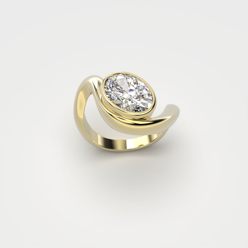 Bare Souls Wave 18K Guld Ring m. 1,00 ct Oval Diamant