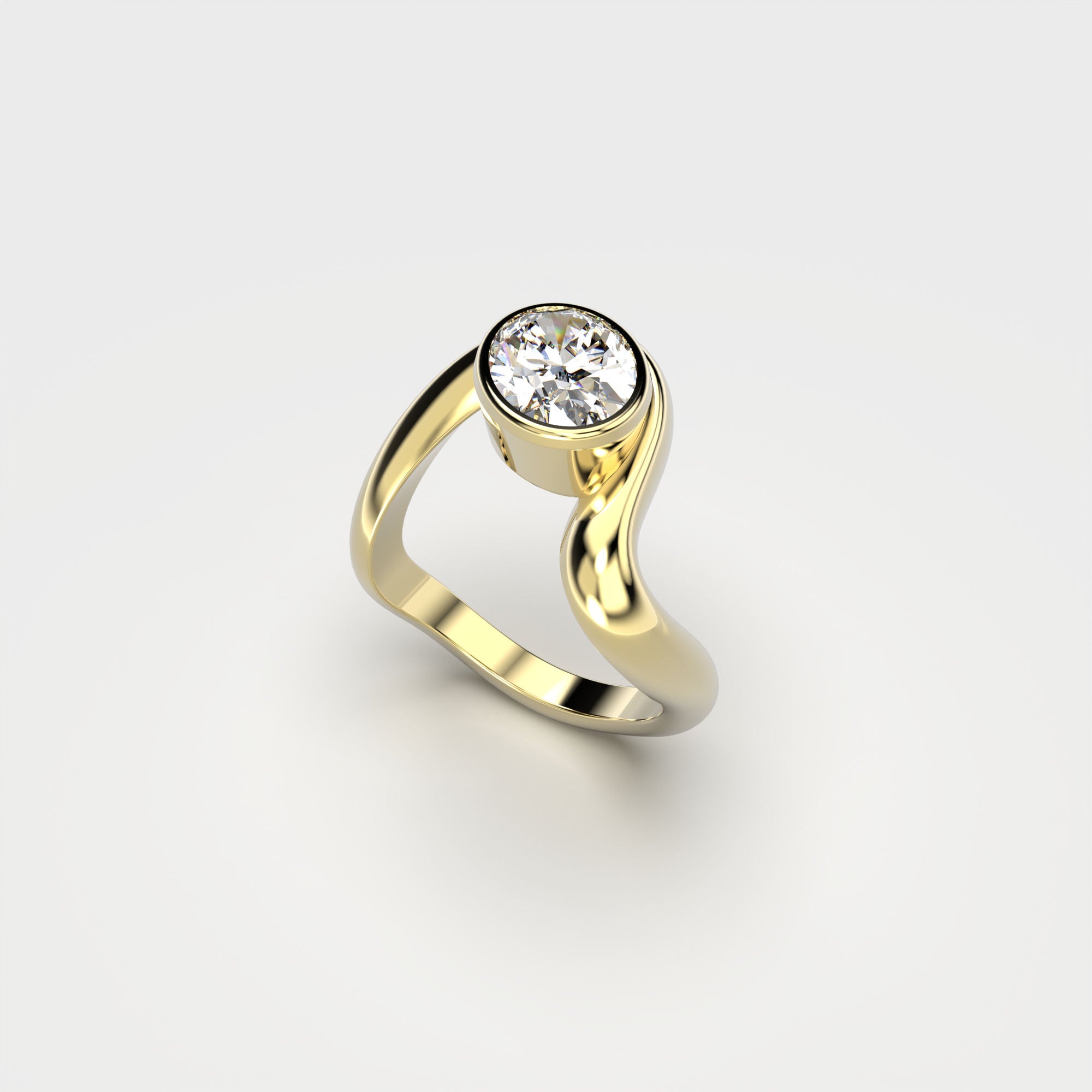 Bare Souls Wave 18K Gold Ring w. 1.00 ct Oval Diamond