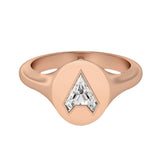 Alphabet 18K Rosegold Initial A Signet Ring w. Solitaire Lab-Grown Diamond