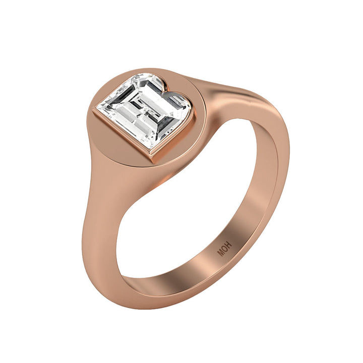 Alphabet 18K Rosegold Initial B Signet Ring w. Solitaire Lab-Grown Diamond