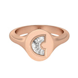 Alphabet 18K Rosegold Initial C Signet Ring w. Solitaire Lab-Grown Diamond