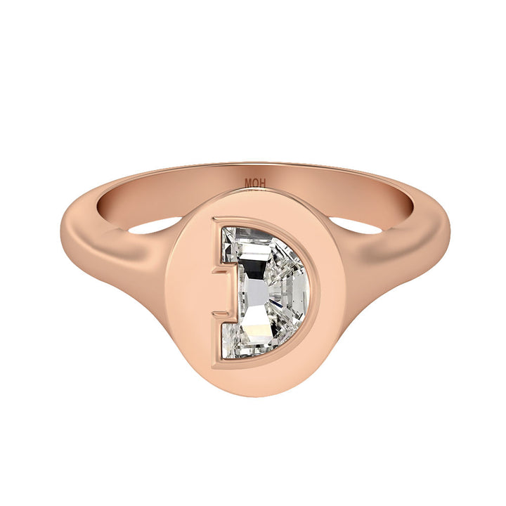 Alphabet 18K Rosegold Initial D Signet Ring w. Solitaire Lab-Grown Diamond