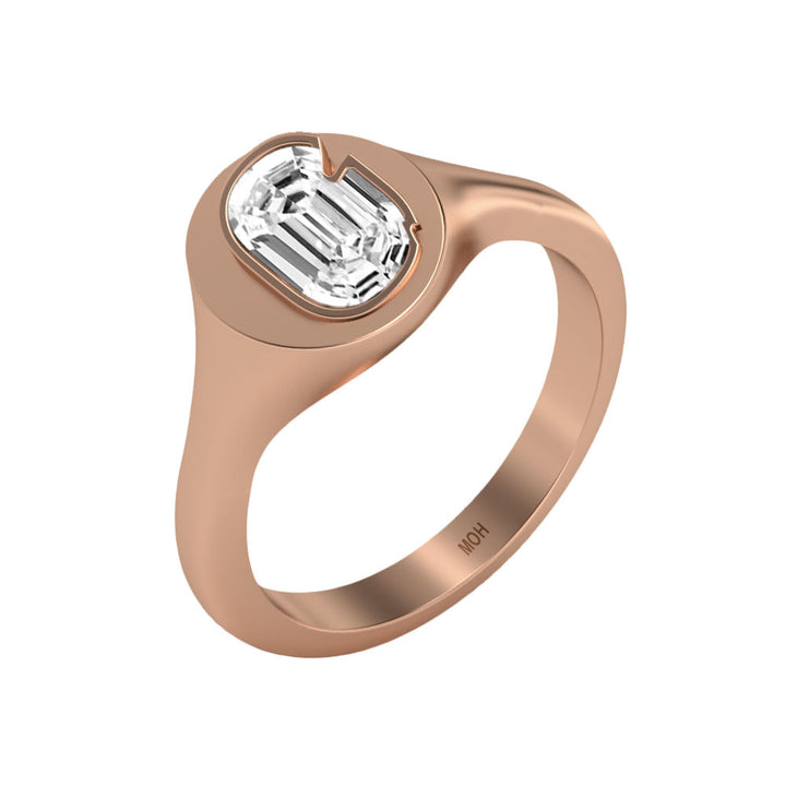 Alphabet 18K Rosegold Initial G Signet Ring w. Solitaire Lab-Grown Diamond