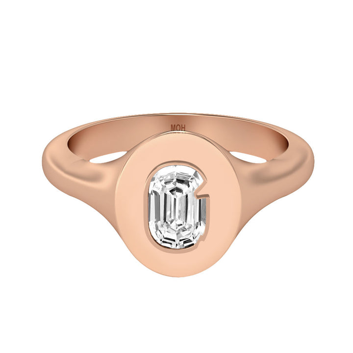 Alfabet 18K Rosaguld Initial G Signetring m. Solitaire Lab-Grown Diamant