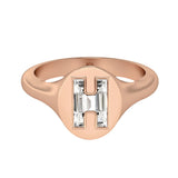 Alphabet 18K Rosegold Initial H Signet Ring w. Solitaire Lab-Grown Diamond