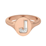 Alphabet 18K Rosegold Initial J Signet Ring w. Solitaire Lab-Grown Diamond