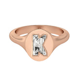 Alphabet 18K Rosegold Initial K Signet Ring w. Solitaire Lab-Grown Diamond