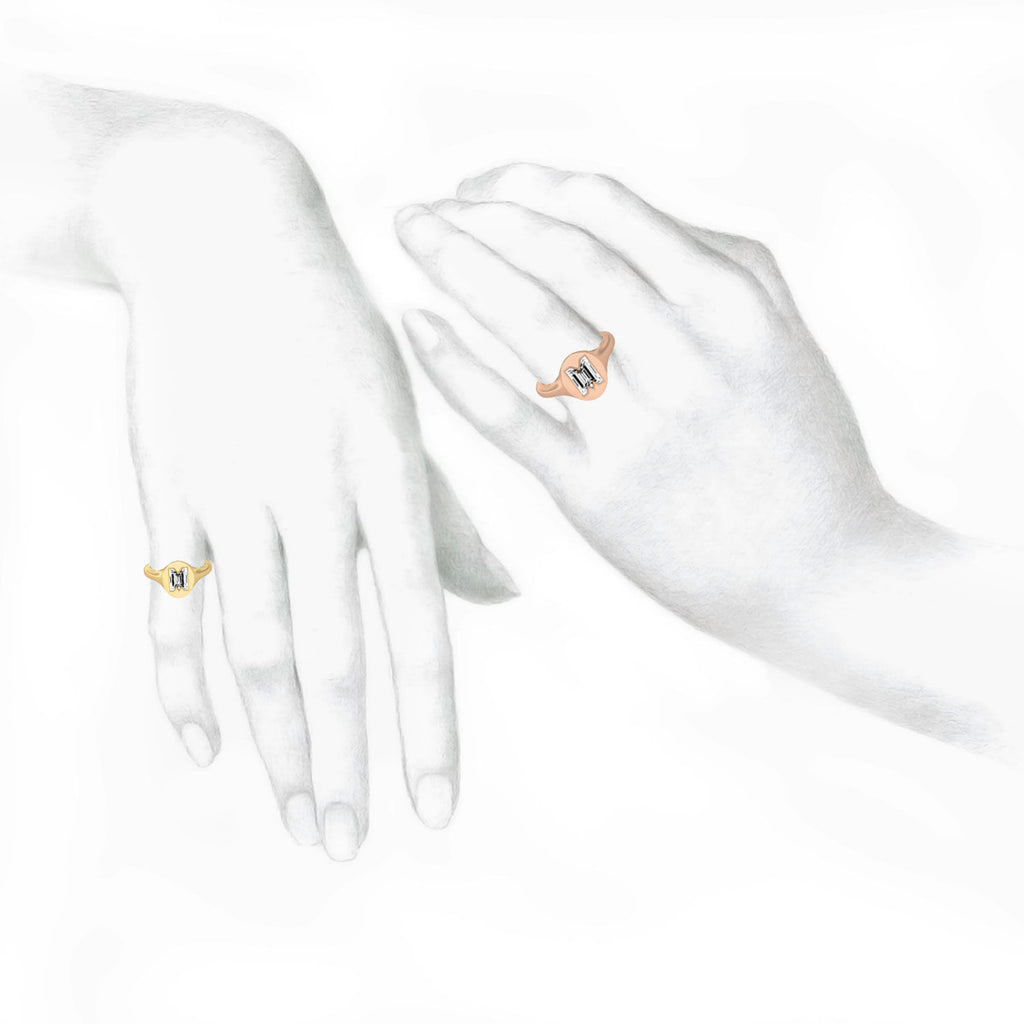 Alphabet 18K Rosegold Initial M Signet Ring w. Solitaire Lab-Grown Diamond