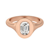 Alphabet 18K Rosegold Initial O Signet Ring w. Solitaire Lab-Grown Diamond