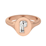 Alphabet 18K Rosegold Initial P Signet Ring w. Solitaire Lab-Grown Diamond