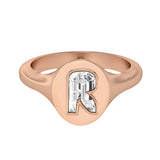 Alphabet 18K Rosegold Initial R Signet Ring w. Solitaire Lab-Grown Diamond