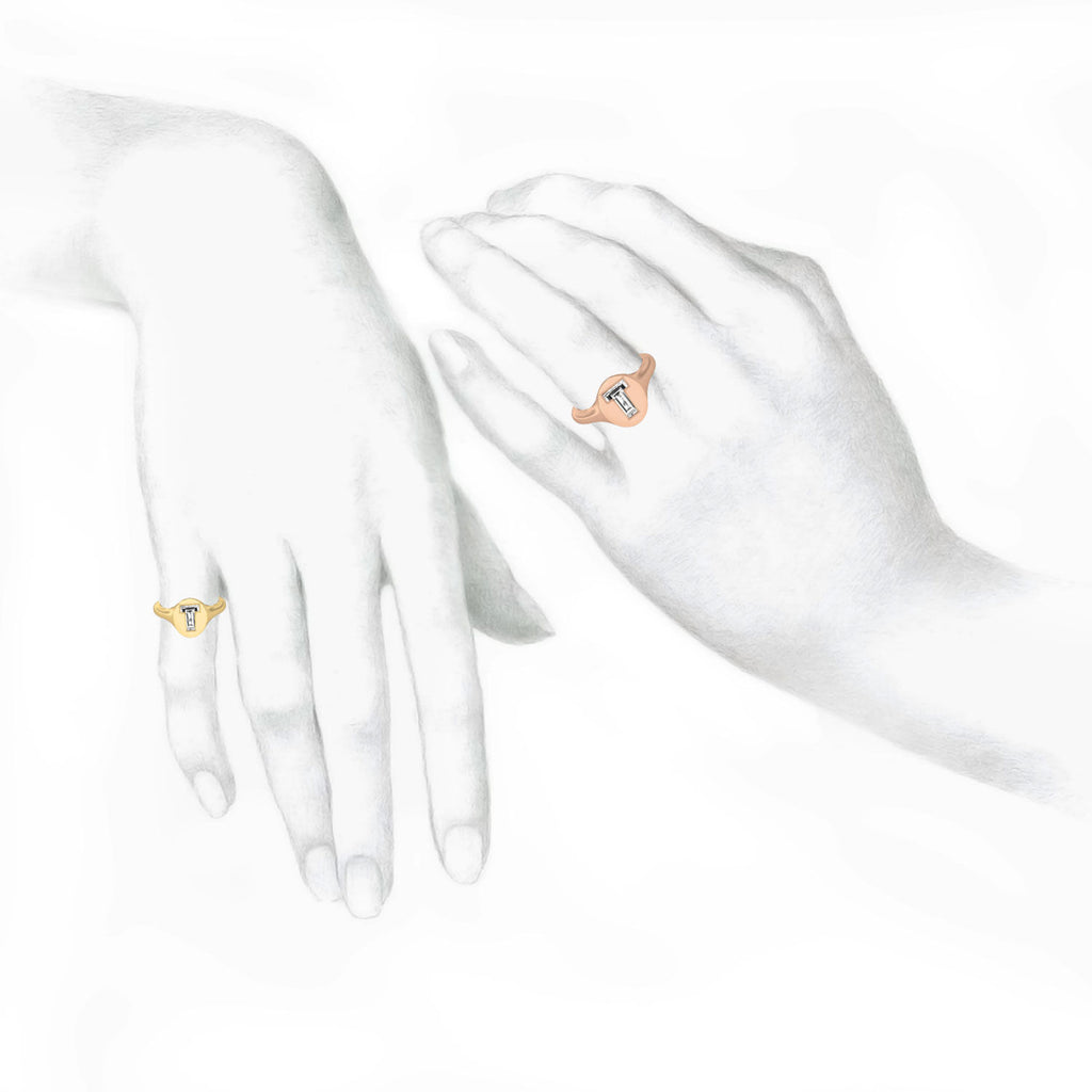 Alphabet 18K Rosegold Initial T Signet Ring w. Solitaire Lab-Grown Diamond