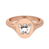 Alfabet 18K Rosaguld Initial V Signet Ring m. Solitaire Lab-Grown Diamant