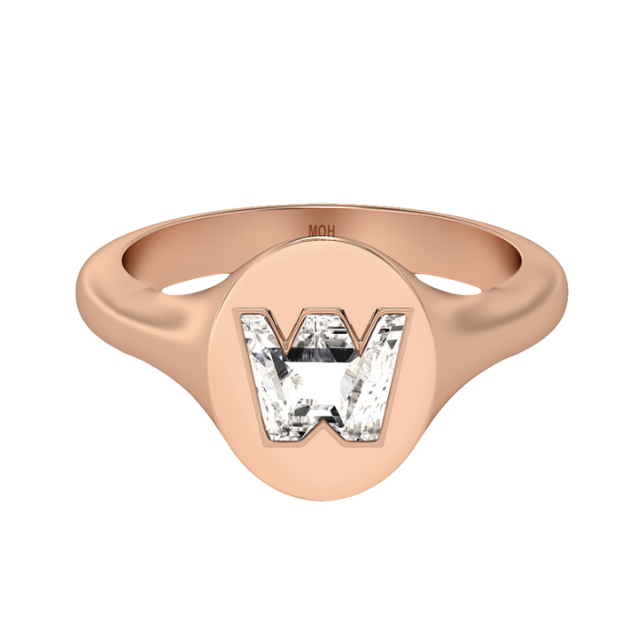 Alfabet 18K Rosaguld Initial V Signet Ring m. Solitaire Lab-Grown Diamant