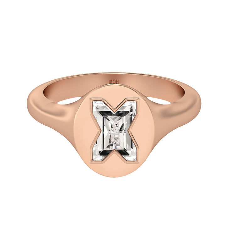 Alfabet 18K Rosaguld Initial X Signet Ring m. Solitaire Lab-Grown Diamant