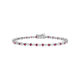 Ruby Bezel 18K White Gold Tennis Bracelet w. Diamonds