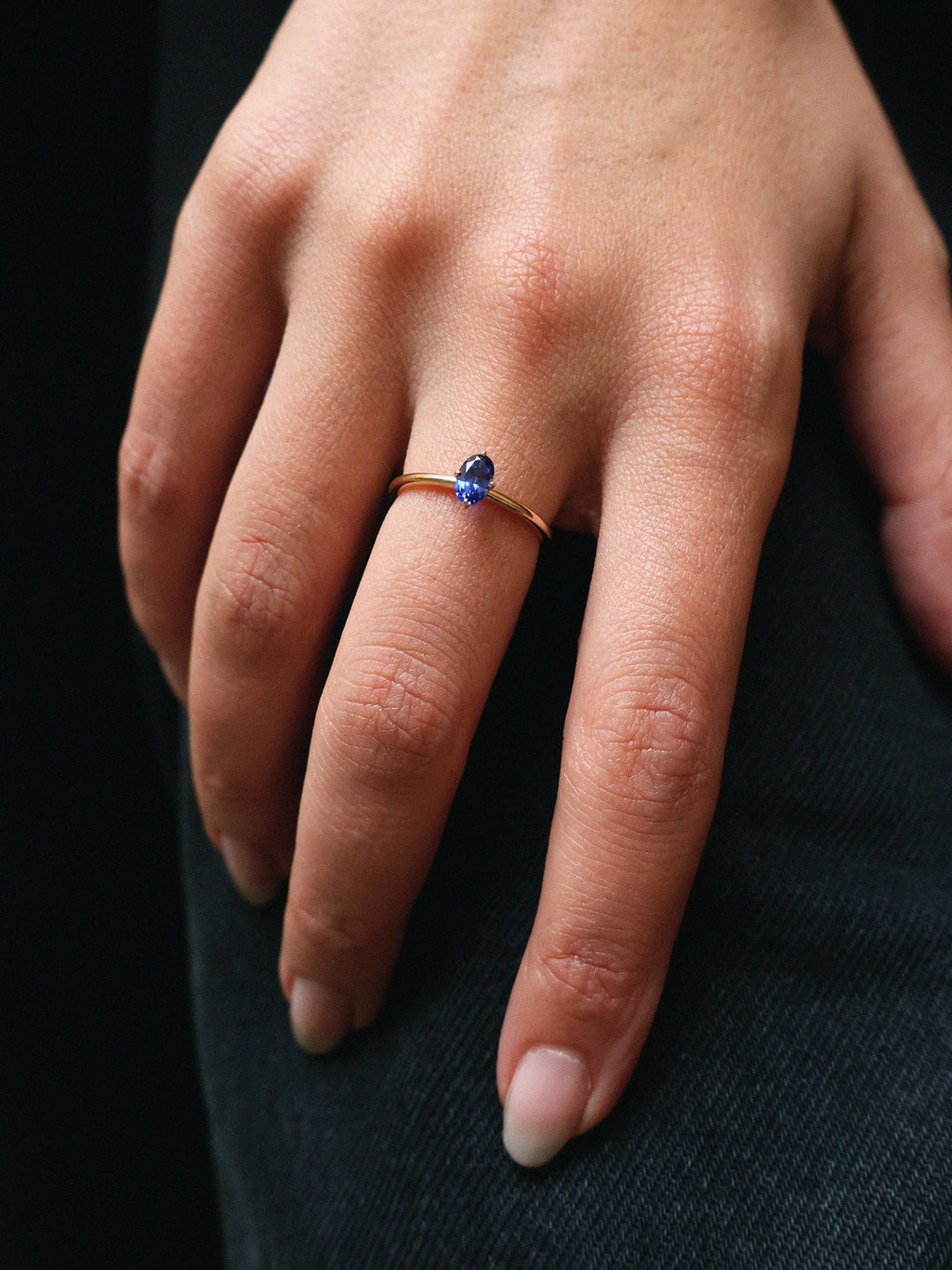 Safir Solitaire 14K Hvidgulds Ring