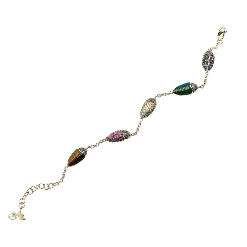 Scarab Multicolor 18K Gold & Silver Bracelet w. Sapphires & Tsavorites