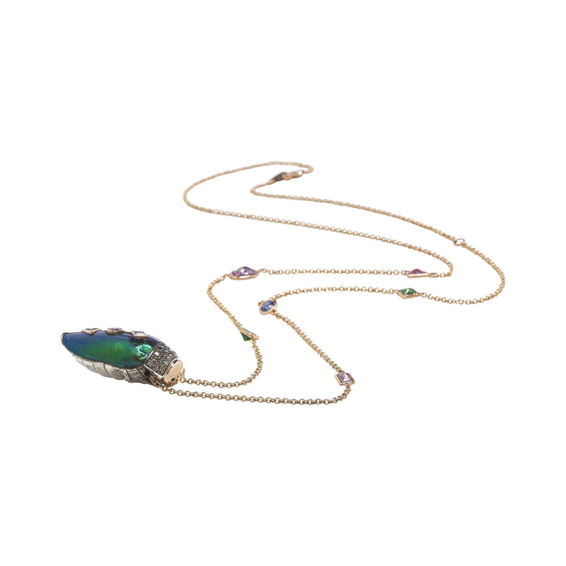 Scarab Pop Art 18K Rose Gold & Silver Necklace